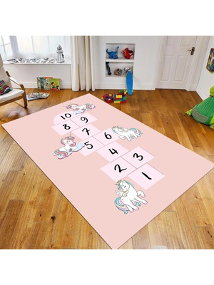 Viyana Home Dijital Baskılı Kaymaz Taban Yıkanabilir Çocuk Odası Oyun Halısı, V-Çocuk-37-Pembe,