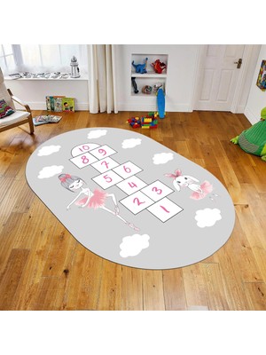 Viyana Home Dijital Baskılı Kaymaz Taban Yıkanabilir Oval Çocuk Odası Oyun Halısı, V-O-Çocuk-04-Gri,