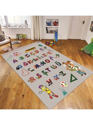 Viyana Home Dijital Baskılı Kaymaz Taban Yıkanabilir Çocuk Odası Oyun Halısı, V-Çocuk-33-Gri,