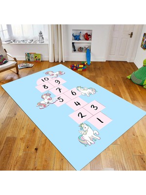 Viyana Home Dijital Baskılı Kaymaz Taban Yıkanabilir Çocuk Odası Oyun Halısı, V-Çocuk-37-Mavi,