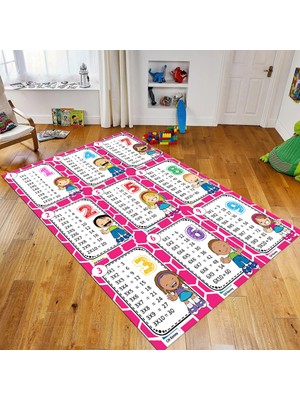 Viyana Home Dijital Baskılı Kaymaz Taban Yıkanabilir Çocuk Odası Oyun Halısı, V-Çocuk-45-Pembe,
