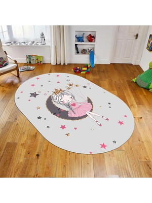 Viyana Home Dijital Baskılı Kaymaz Taban Yıkanabilir Oval Çocuk Odası Oyun Halısı, V-O-Çocuk-13-Gri,