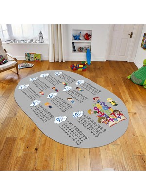 Viyana Home Dijital Baskılı Kaymaz Taban Yıkanabilir Oval Çocuk Odası Oyun Halısı, V-O-Çocuk-05-Gri ,