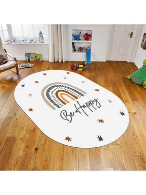 Viyana Home Dijital Baskılı Kaymaz Taban Yıkanabilir Oval Çocuk Odası Oyun Halısı, V-O-Çocuk-14-Beyaz,