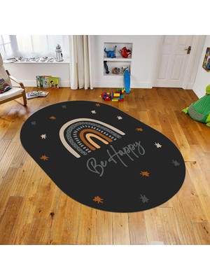 Viyana Home Dijital Baskılı Kaymaz Taban Yıkanabilir Oval Çocuk Odası Oyun Halısı, V-O-Çocuk-14-Antrasit,