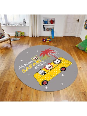 Viyana Home Dijital Baskılı Kaymaz Taban Yıkanabilir Yuvarlak Çocuk Odası Oyun Halısı, V-Y-Çocuk-01-Sarı,