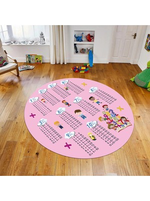 Viyana Home Dijital Baskılı Kaymaz Taban Yıkanabilir Yuvarlak Çocuk Odası Oyun Halısı, V-Y-Çocuk-05-Pembe,
