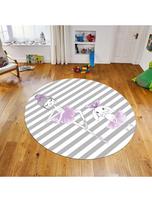 Viyana Home Dijital Baskılı Kaymaz Taban Yıkanabilir Yuvarlak Çocuk Odası Oyun Halısı, V-Y-Çocuk-09-Mor,