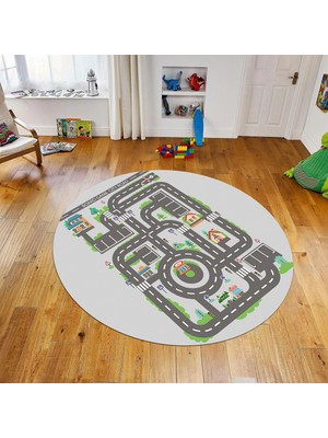 Viyana Home Dijital Baskılı Kaymaz Taban Yıkanabilir Yuvarlak Çocuk Odası Oyun Halısı, V-Y-Çocuk-17-Gri,