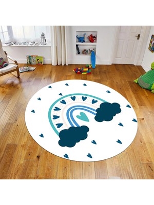 Viyana Home Dijital Baskılı Kaymaz Taban Yıkanabilir Yuvarlak Çocuk Odası Oyun Halısı, V-Y-Çocuk-15-Mavi,