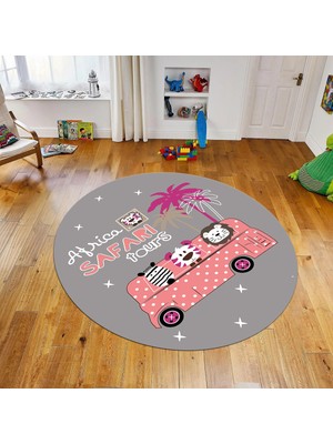 Viyana Home Dijital Baskılı Kaymaz Taban Yıkanabilir Yuvarlak Çocuk Odası Oyun Halısı, V-Y-Çocuk-01-Pembe,