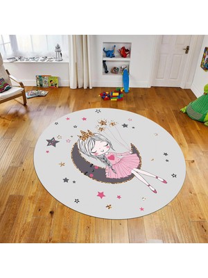 Viyana Home Dijital Baskılı Kaymaz Taban Yıkanabilir Yuvarlak Çocuk Odası Oyun Halısı, V-Y-Çocuk-13-Gri,