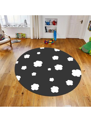 Viyana Home Dijital Baskılı Kaymaz Taban Yıkanabilir Yuvarlak Çocuk Odası Oyun Halısı, V-Y-Çocuk-08-Antrasit,