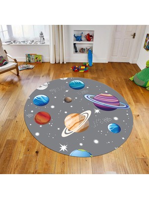 Viyana Home Dijital Baskılı Kaymaz Taban Yıkanabilir Yuvarlak Çocuk Odası Oyun Halısı, V-Y-Çocuk-38-Gri,