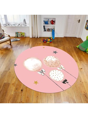 Viyana Home Dijital Baskılı Kaymaz Taban Yıkanabilir Yuvarlak Çocuk Odası Oyun Halısı, V-Y-Çocuk-24-Pembe,