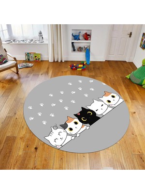 Viyana Home Dijital Baskılı Kaymaz Taban Yıkanabilir Yuvarlak Çocuk Odası Oyun Halısı, V-Y-Çocuk-49-Gri,