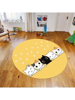 Viyana Home Dijital Baskılı Kaymaz Taban Yıkanabilir Yuvarlak Çocuk Odası Oyun Halısı, V-Y-Çocuk-49-Sarı,