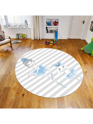 Viyana Home Dijital Baskılı Kaymaz Taban Yıkanabilir Yuvarlak Çocuk Odası Oyun Halısı, V-Y-Çocuk-09-Mavi,