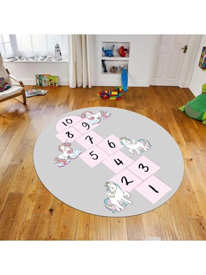 Viyana Home Dijital Baskılı Kaymaz Taban Yıkanabilir Yuvarlak Çocuk Odası Oyun Halısı, V-Y-Çocuk-37-Gri,
