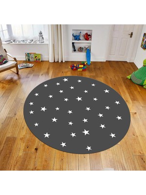 Viyana Home Dijital Baskılı Kaymaz Taban Yıkanabilir Yuvarlak Çocuk Odası Oyun Halısı, V-Y-Çocuk-32-Antrasit,