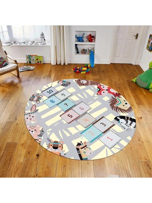 Viyana Home Dijital Baskılı Kaymaz Taban Yıkanabilir Yuvarlak Çocuk Odası Oyun Halısı, V-Y-Çocuk-28-Krem,