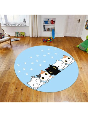 Viyana Home Dijital Baskılı Kaymaz Taban Yıkanabilir Yuvarlak Çocuk Odası Oyun Halısı, V-Y-Çocuk-49-Mavi,