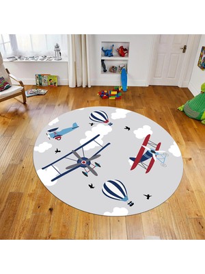 Viyana Home Dijital Baskılı Kaymaz Taban Yıkanabilir Yuvarlak Çocuk Odası Oyun Halısı, V-Y-Çocuk-23-Gri,