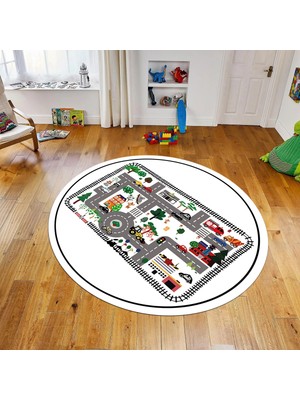 Viyana Home Dijital Baskılı Kaymaz Taban Yıkanabilir Yuvarlak Çocuk Odası Oyun Halısı, V-Y-Çocuk-46-Beyaz,