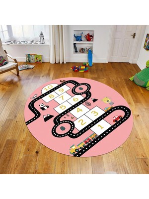 Viyana Home Dijital Baskılı Kaymaz Taban Yıkanabilir Yuvarlak Çocuk Odası Oyun Halısı, V-Y-Çocuk-06-Pembe,