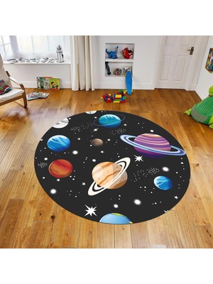 Viyana Home Dijital Baskılı Kaymaz Taban Yıkanabilir Yuvarlak Çocuk Odası Oyun Halısı, V-Y-Çocuk-38-Antrasit,