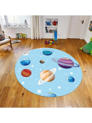 Viyana Home Dijital Baskılı Kaymaz Taban Yıkanabilir Yuvarlak Çocuk Odası Oyun Halısı, V-Y-Çocuk-38-Mavi,