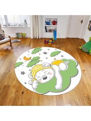 Viyana Home Dijital Baskılı Kaymaz Taban Yıkanabilir Yuvarlak Çocuk Odası Oyun Halısı, V-Y-Çocuk-34-Yeşil,