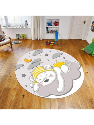 Viyana Home Dijital Baskılı Kaymaz Taban Yıkanabilir Yuvarlak Çocuk Odası Oyun Halısı, V-Y-Çocuk-34-Gri,