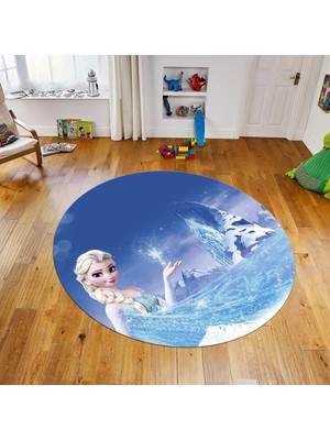 Viyana Home Dijital Baskılı Kaymaz Taban Yıkanabilir Yuvarlak Çocuk Odası Oyun Halısı, V-Y-Çocuk-43-Mavi,
