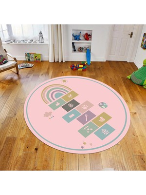 Viyana Home Dijital Baskılı Kaymaz Taban Yıkanabilir Yuvarlak Çocuk Odası Oyun Halısı, V-Y-Çocuk-31-Pembe,