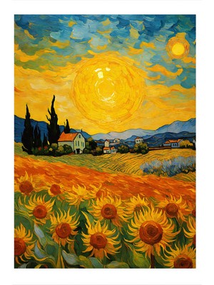 Ekart Van Gogh Tarzı Ayçiçekleri Tasarım Ahşap Tablo 25CMX 35CM