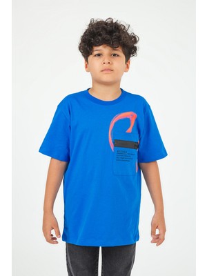 Dmb Kids Erkek Çocuk Saks Mavi Cep Detaylı Tshirt