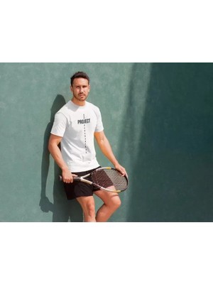 Tarz Yeri Bisiklet Yaka Baskılı Oversize T-Shirt Beyaz