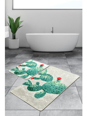 Chilai Home Green 2'li Set Banyo Halısı Yıkanabilir, Kaymaz Taban Djtbanyo