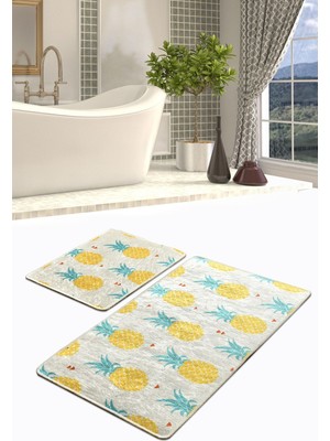 Chilai Home Ananas 2'li Set Banyo Halısı Yıkanabilir, Kaymaz Taban Djtbanyo