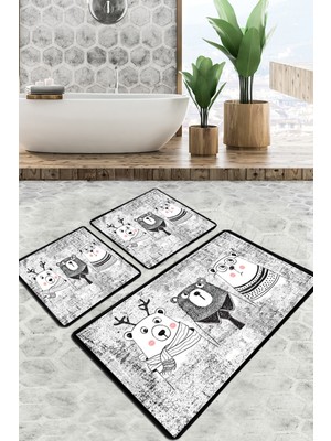 Chilai Home Three Bears Banyo Halısı Djt 3 Lü Set Banyo Paspası Kaymaz Tabanlı Klozet Takımı