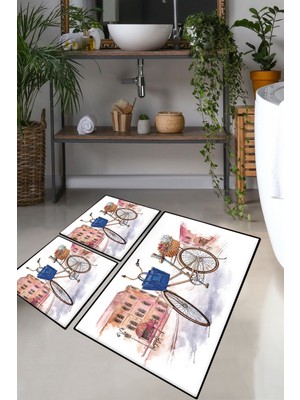 Chilai Home Dance Street 3'lü Set Banyo Halısı Banyo Paspası Djtbanyo
