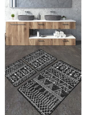 Chilai Home Straordinario Siyah Banyo Halısı 3'lü Set, Banyo Halısı , Banyo Paspası Yıkanabilir Djtbanyo