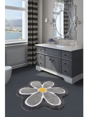 Chilai Home Flower Gri Çap 90 Cm Banyo Halısı Akrilik