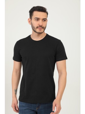 Polo State Erkek Bisiklet Yaka Regular Fit Carbon Fırçalı Tişört Siyah