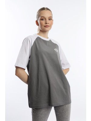 Polo State Kadın Oversize Fit Reglan Kol Basic Tişört Gri