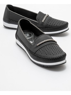 Ccway Kadın Taşlı Günlük Babet Siyah Kot