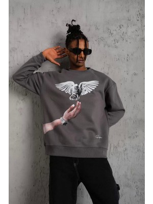 Mirage Erkek Güvercin Baskılı Sweatshirt - Gri