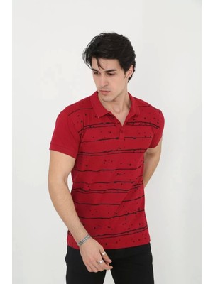 Mirage Erkek Yakalı Slim Fit Pike Çizgili T-Shirt - Kırmızı