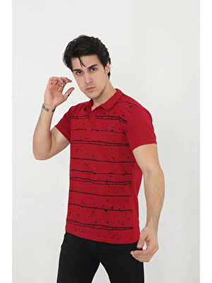 Mirage Erkek Yakalı Slim Fit Pike Çizgili T-Shirt - Kırmızı